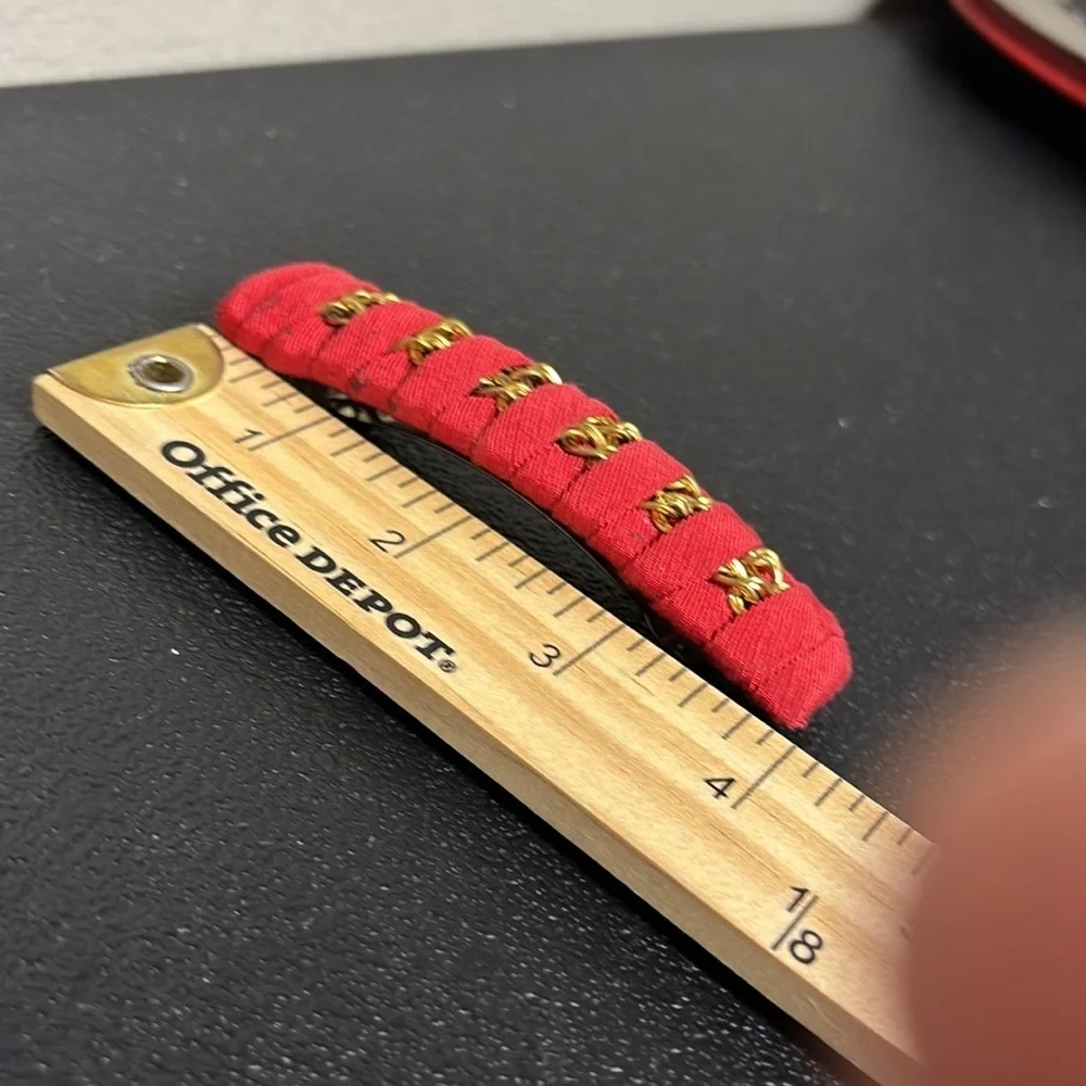 Vintage Hair Clip Barrette Red Fabric Braided Ribbon Chain Made in France